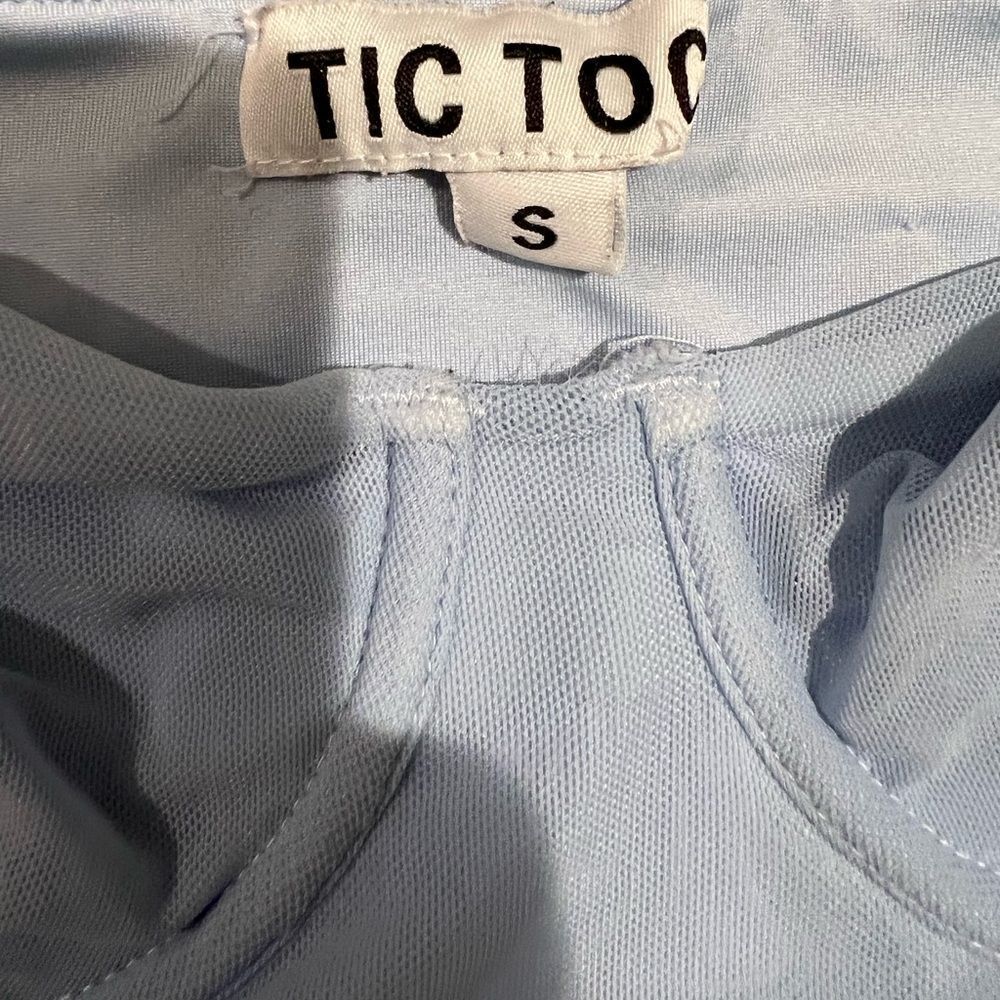 Double Layered Baby Blue Mesh Crop Top - Picture 4 of 4